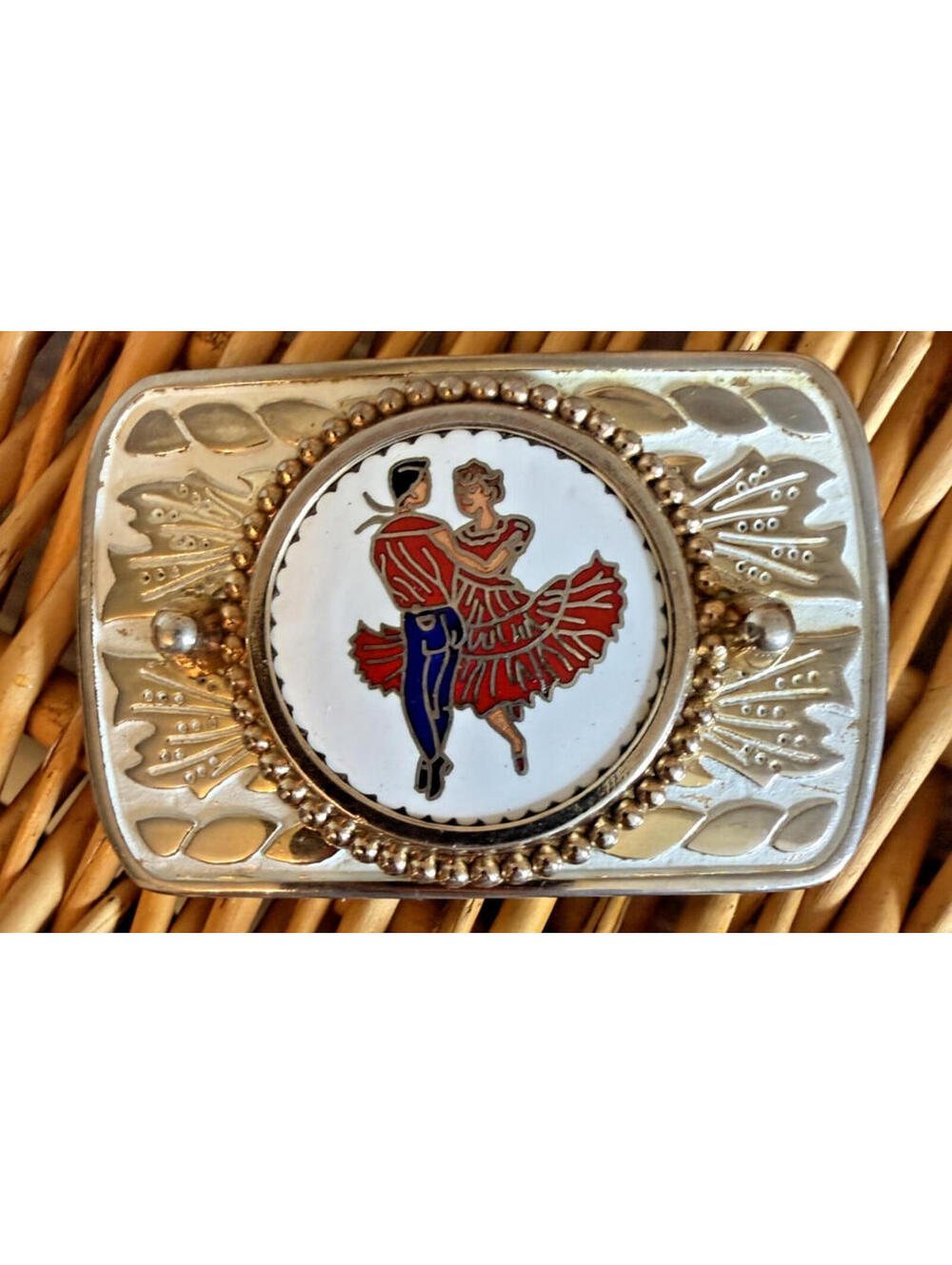 Vintage Square Dance Belt Buckle Made in USA Red White Blue Western Dance